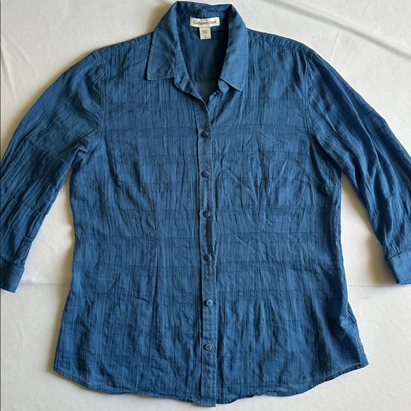 Coldwater Creek Sheer Blue Button-Front Women's Shirt - Lightweight Layering Top - Picture 8 of 17